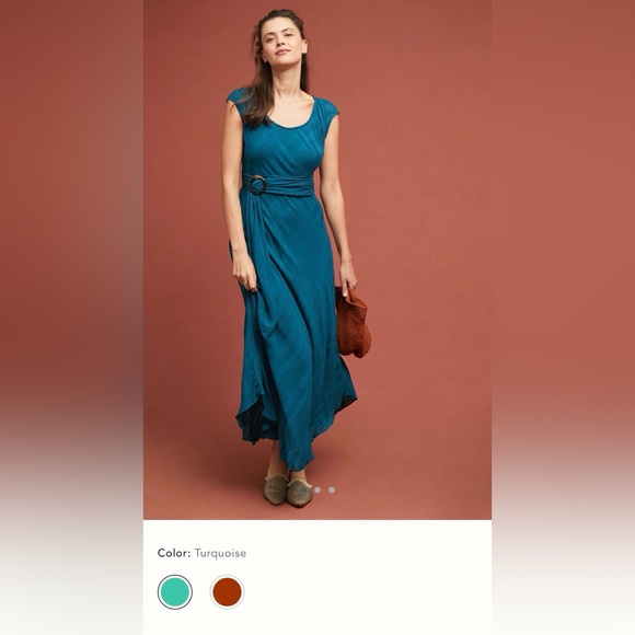 10 Anthropologie moulinette soeurs Guinevere maxi dress circle belt Teal blue - Picture 1 of 17